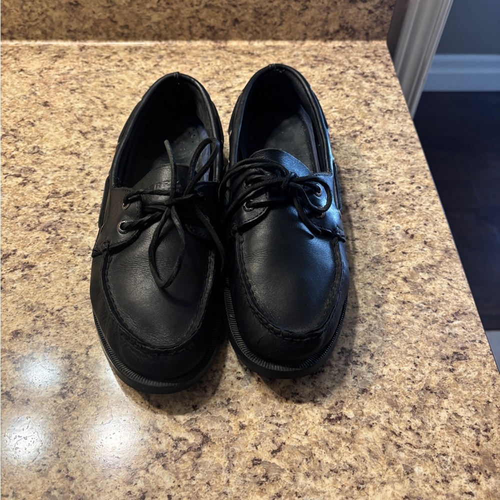 Sperry Top Aider Black Leather Loafers for Men